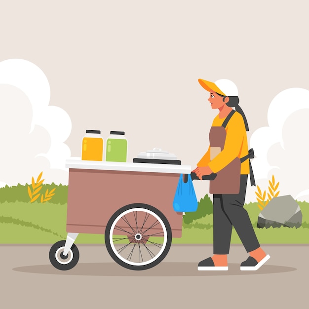 Flat design street food market illustration