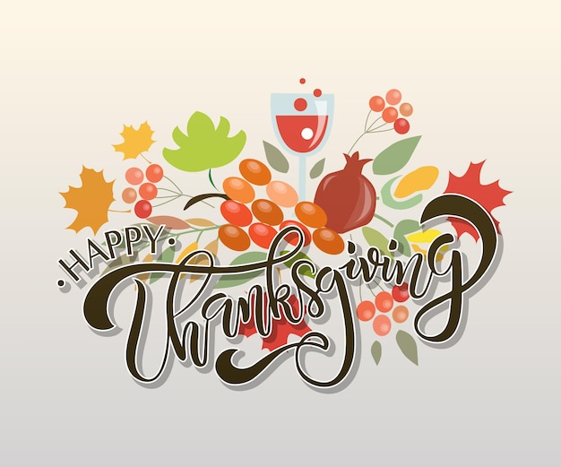 フラットなデザインスタイル幸せな感謝祭のロゴタイプのバッジとアイコン幸せな感謝祭のロゴ