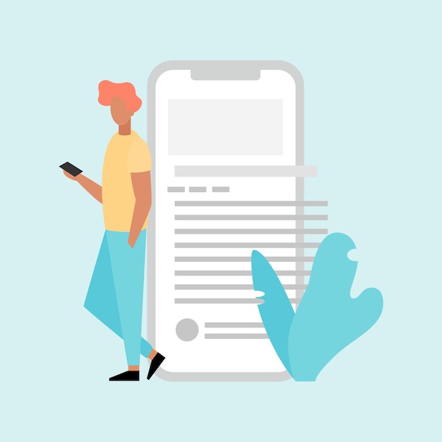 flat design style vector illustration concept of reading a text on smartphone