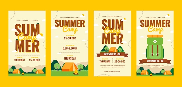 Vector flat design summer camp instagram stories