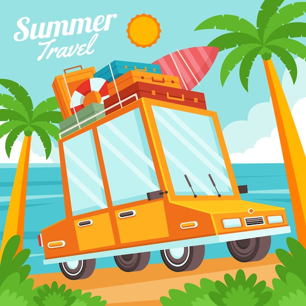 Flat design summer car illustration