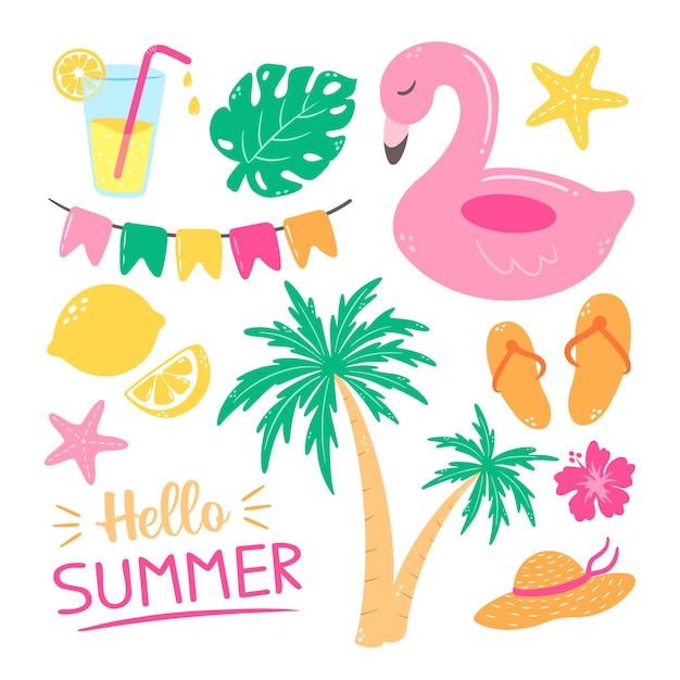 Vector flat design summer elements collection