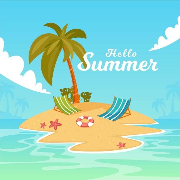 Flat design summer palms on an island background