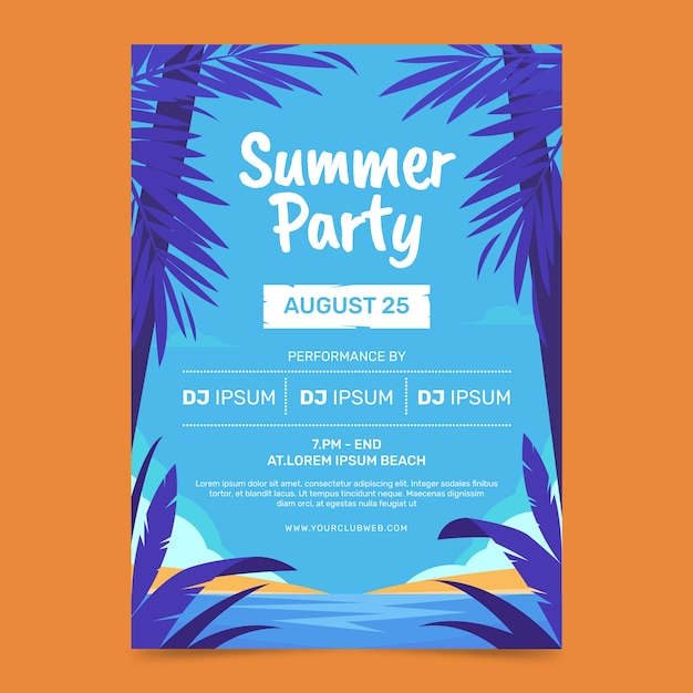 Vector flat design summer party flyer