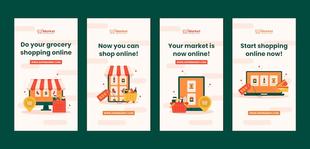 flat design supermarket instagram stories