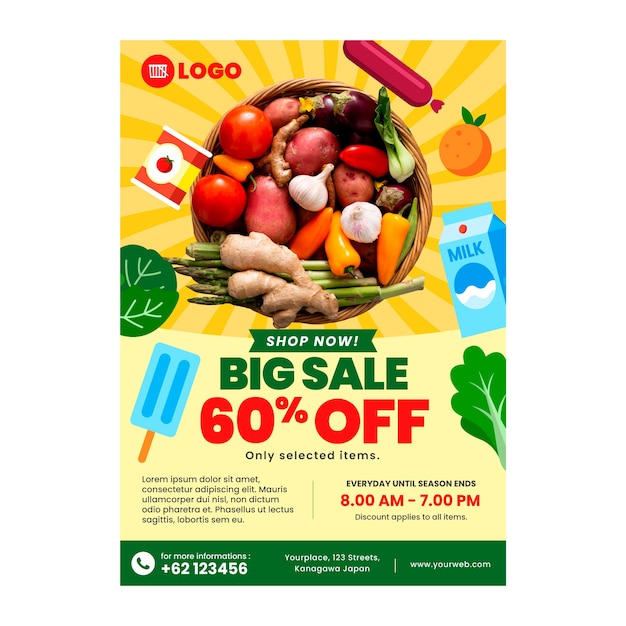 Vector flat design supermarket poster template