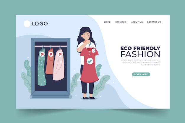 Flat design sustainable fashion landing page template