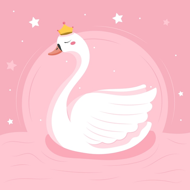 Vector flat design swan princess illustration