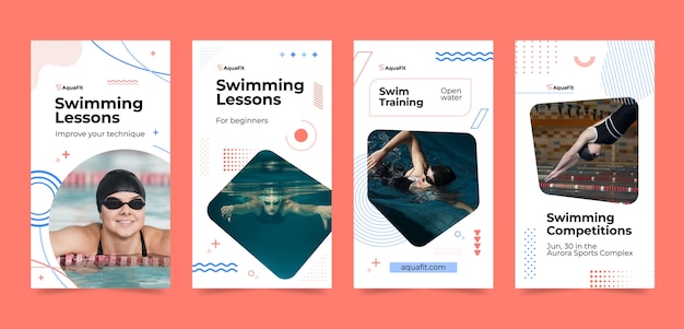 Vector flat design swimming lessons template