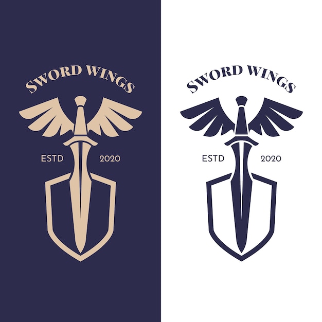 Vector flat design sword wings logo