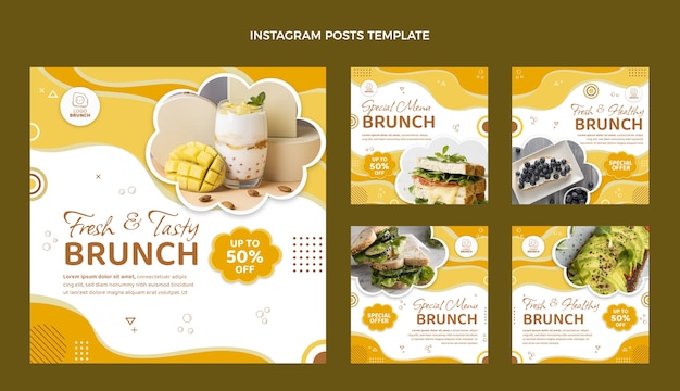 Vector flat design tasty brunch instagram posts