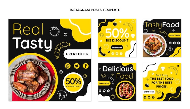 Flat design tasty food instagram posts