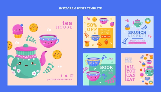 Flat design tea house instagram post