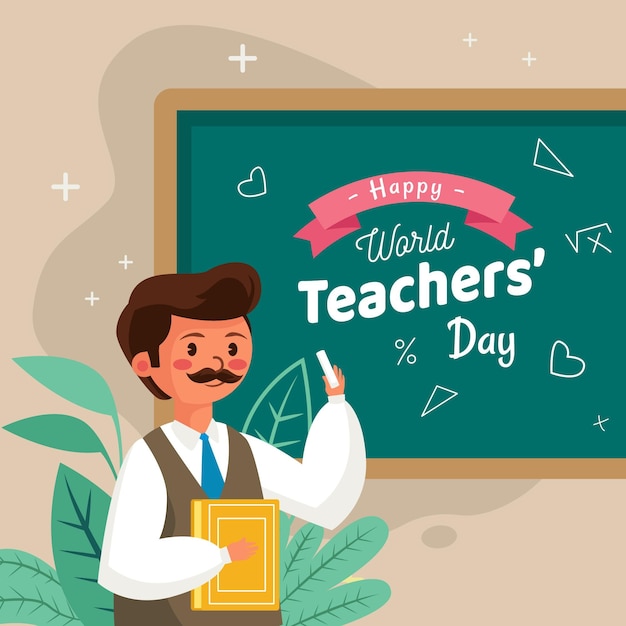 flat design teachers' day with man