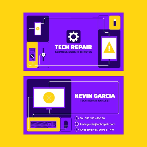 Vector flat design tech repair horizontal business card