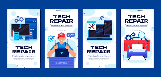 Vector flat design tech repair instagram stories