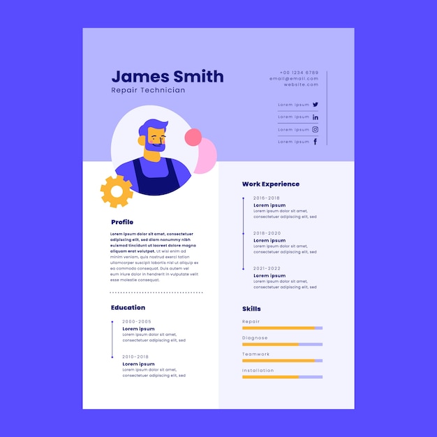 Vector flat design tech repair resume