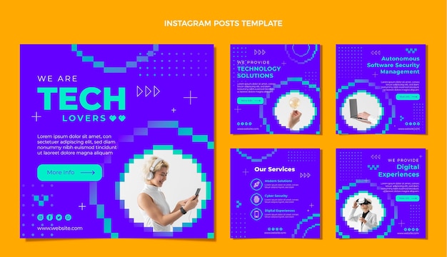 Vettore collezione di post di instagram con tecnologia di design piatto