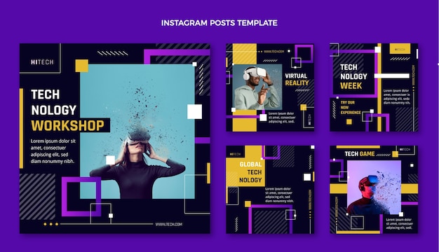 Vector flat design technology instagram post set