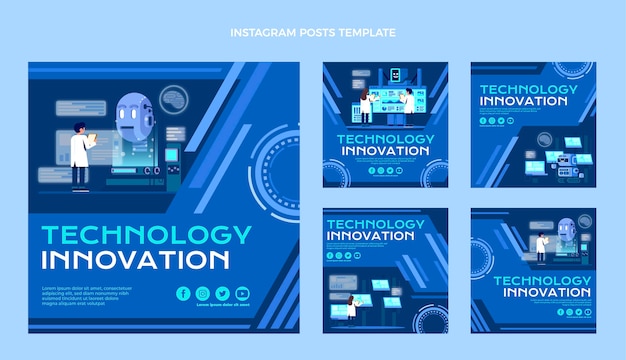 Vector flat design technology instagram posts