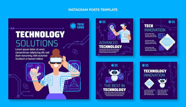 Vector flat design technology solutions instagram post