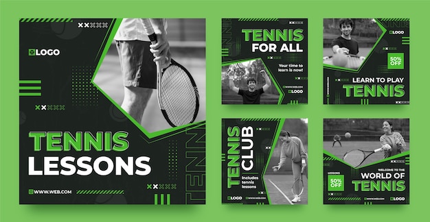 Vector flat design tennis club instagram posts