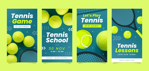 Vettore storie di instagram di giochi di tennis dal design piatto