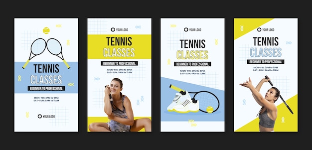 Vettore storie di instagram di giochi di tennis dal design piatto