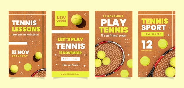 Flat design tennis lessons instagram stories