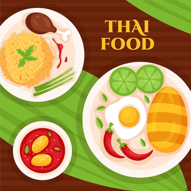 Flat design thai food illustration