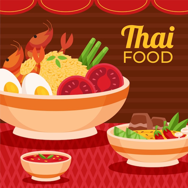 Vector flat design thai food illustration