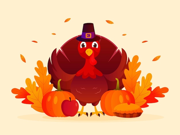 Vector flat design thanksgiving background with turkey