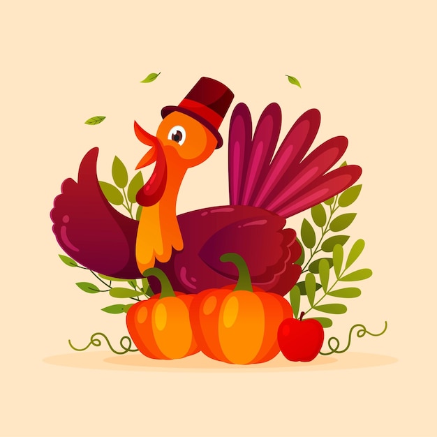 Vector flat design thanksgiving background with turkey