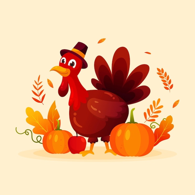 Flat design thanksgiving background with turkey