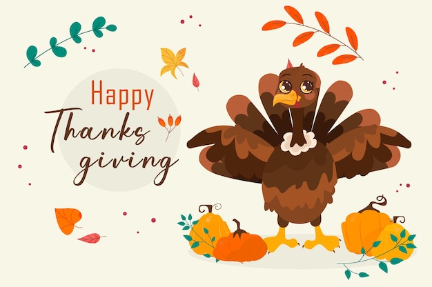 Flat design thanksgiving background with turkey