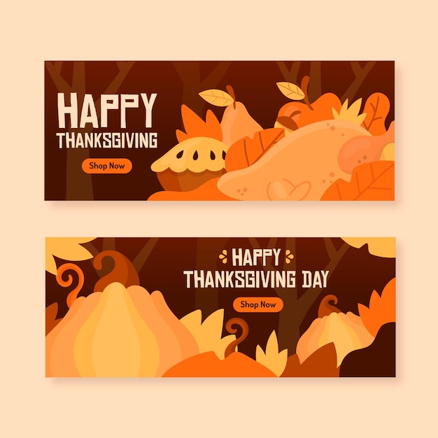 Flat design thanksgiving banners template