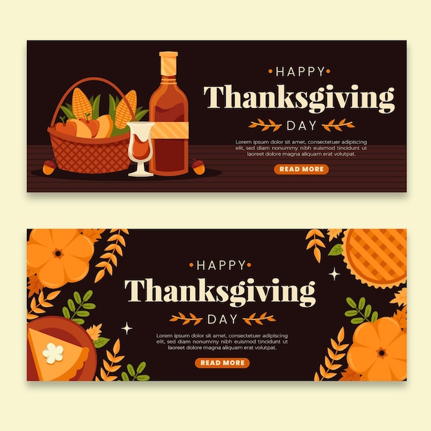 Flat design thanksgiving banners template