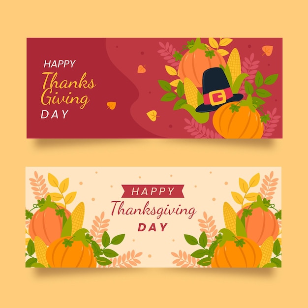 Flat design thanksgiving banners template