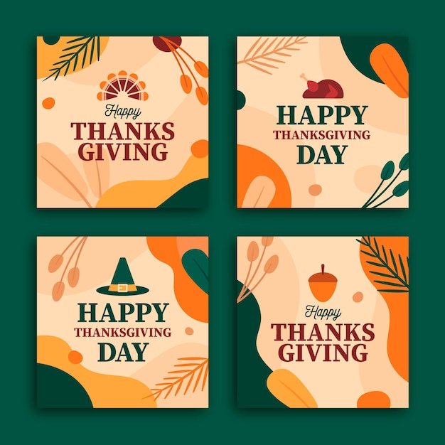 Vector flat design thanksgiving instagram post collection