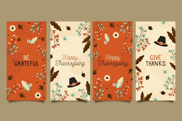 Flat design thanksgiving instagram stories collection