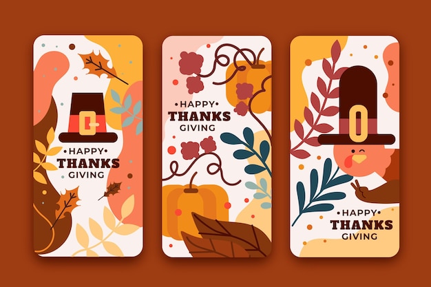 Vector flat design thanksgiving instagram stories