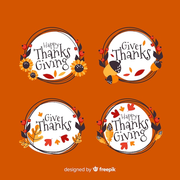 Vector flat design thanksgiving label collection