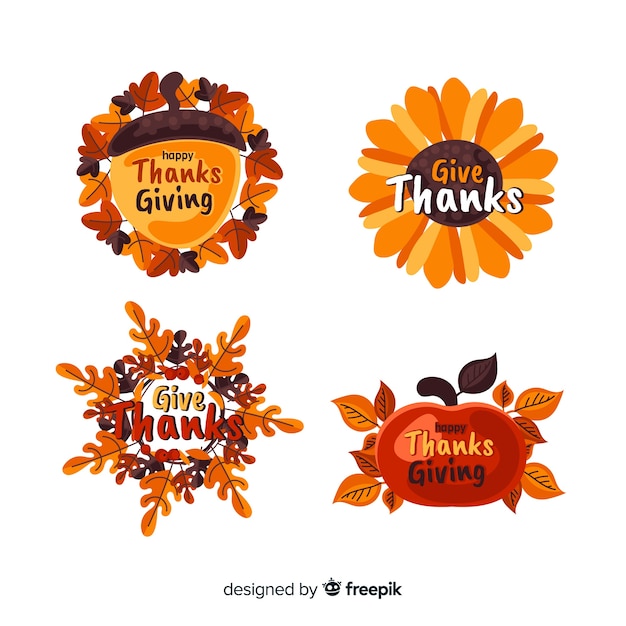 Vector flat design thanksgiving label collection