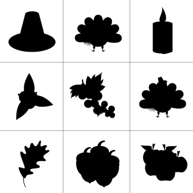 Vector flat design thanksgiving silhouette set