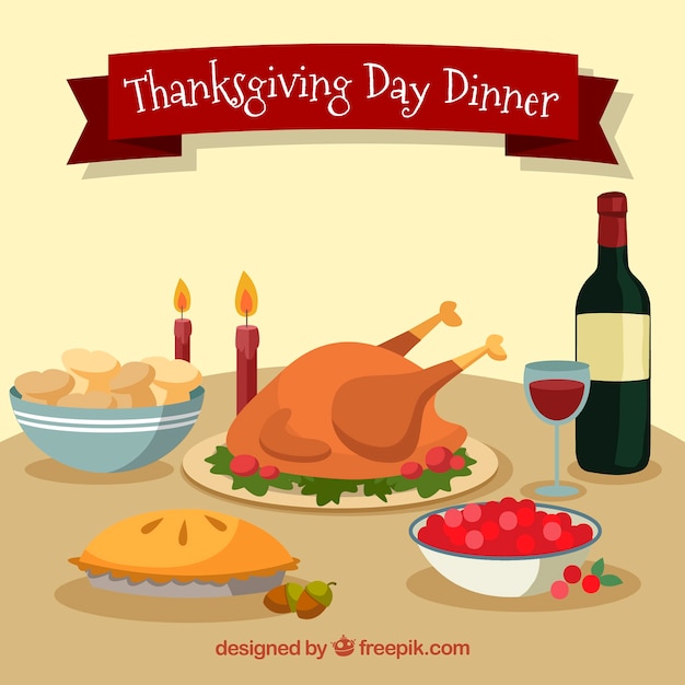 Vector flat design thanksgiving table