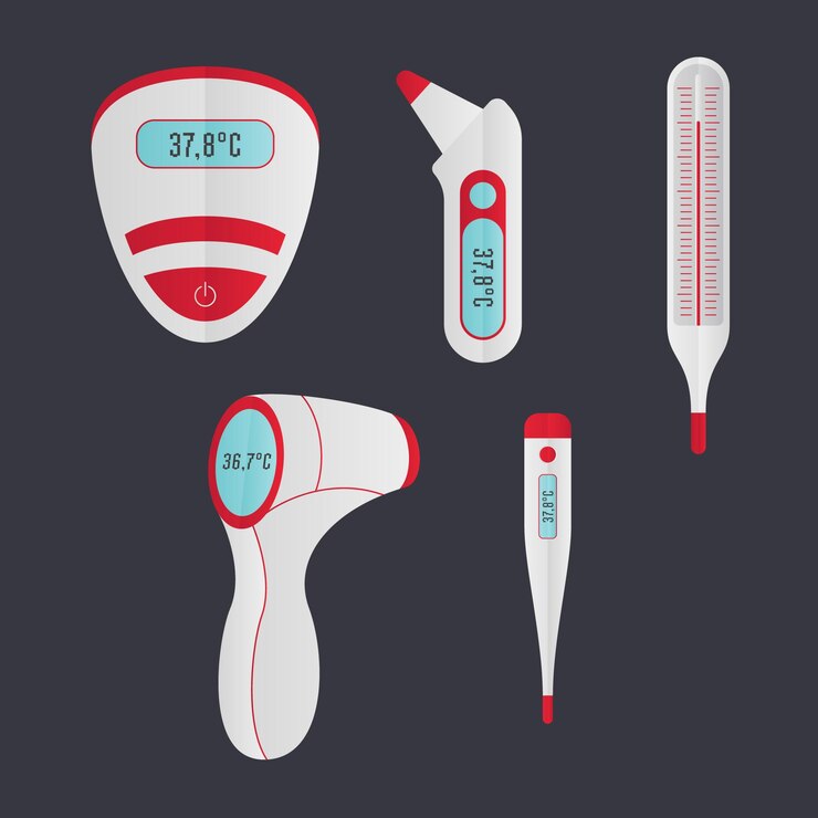 Vector flat design thermometer types collection