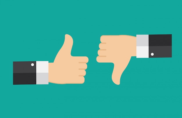 Vector flat design thumbs up and down background .