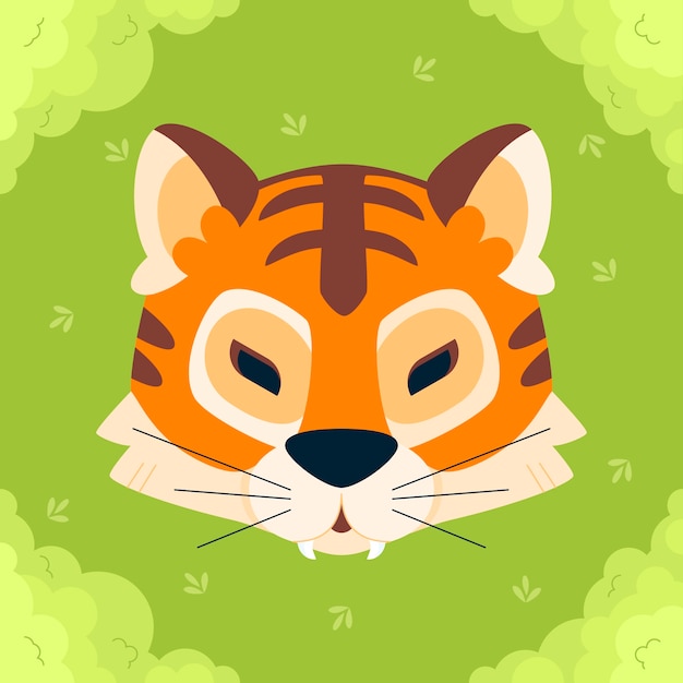 Illustrazione della faccia della tigre di design piatto