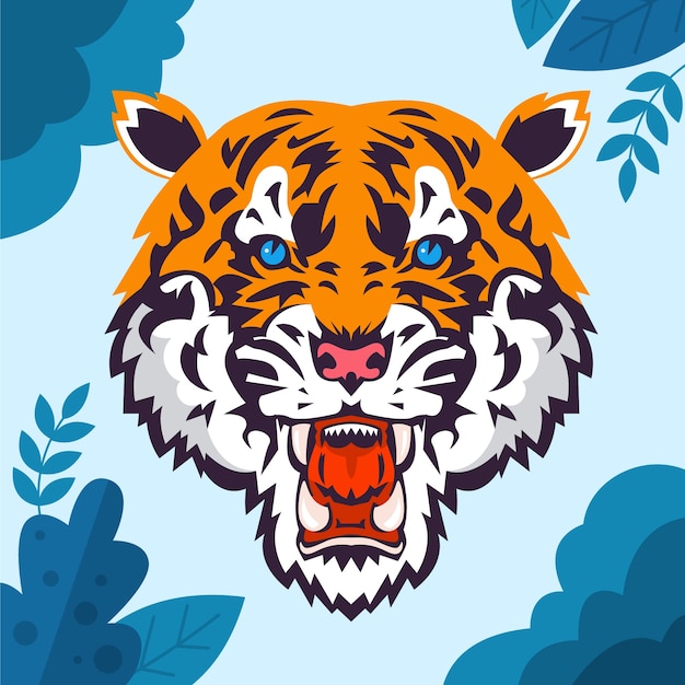 Vector flat design tiger face illustration