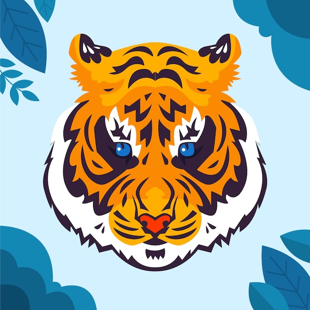 Vettore illustrazione della faccia della tigre di design piatto